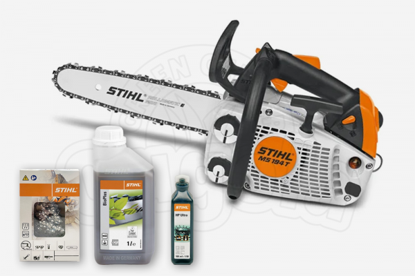 MOTOSEGA A SCOPPIO STIHL MS 194 T - 1/4"P - cm. 30 + Catena + BioPlus 1L + Hp Ultra 100 ml - bundle