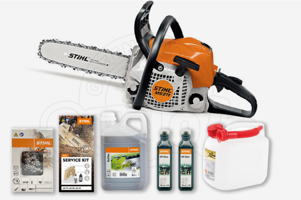 Motosega a scoppio Stihl MS 211 cm. 40 + CATENA + BIOPLUS 3L + N. 2 HP ULTRA 100 ML + TANICA 5L + KIT SERVICE - BUNDLE